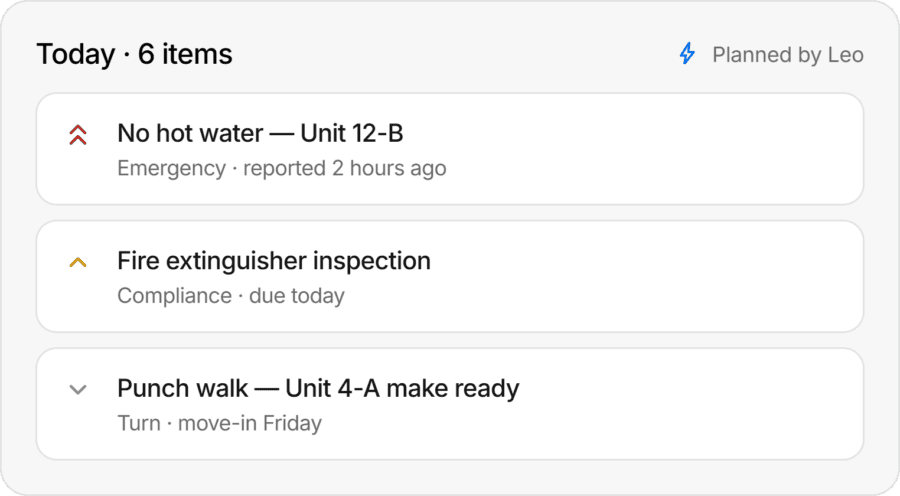 List of maintenance tasks with status indicators and scheduled times.