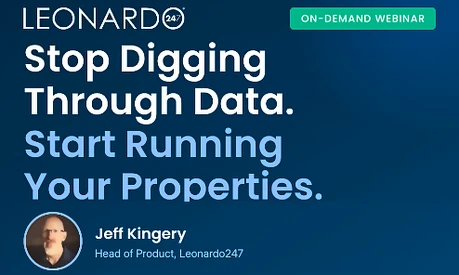 Webinar slide with title 'Stop Digging Through Data. Start Running Your Properties.'.